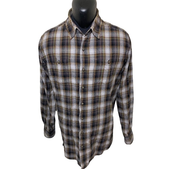 Wind River Flannel Shirt Button Down Men Sz XLT Plaid Brown Grey Long Sleeves - Picture 1 of 10